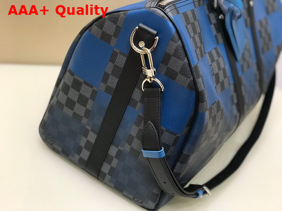 Louis Vuitton Keepall Bandouliere 50 Blue Damier Graphite Giant Coated Canvas N40410 Replica