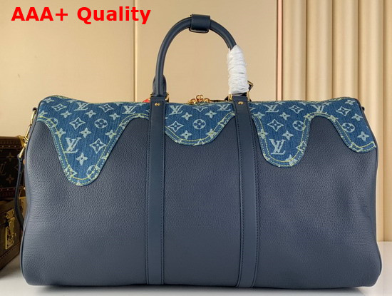 Louis Vuitton Keepall Bandouliere 50 Blue Monogram Denim and Navy Blue Taurillon Leather M45975 Replica