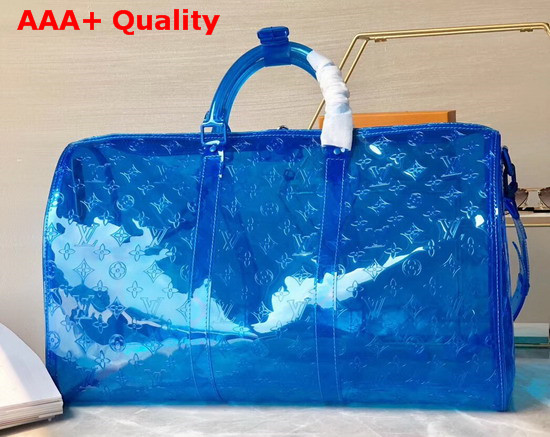 Louis Vuitton Keepall Bandouliere 50 Blue Transparent Embossed Monogram PVC M53272 Replica