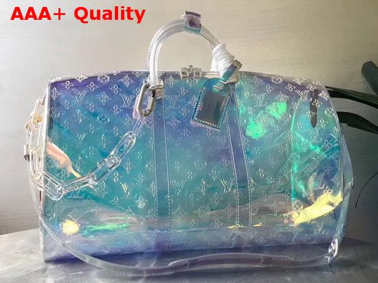 Louis Vuitton Keepall Bandouliere 50 Iridescent Prism Transparent Embossed Monogram PVC M53271 Replica