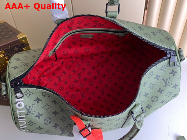 Louis Vuitton Keepall Bandouliere 50 Khaki Green and Vermillion Red Monogram Canvas Replica