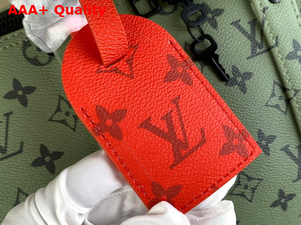 Louis Vuitton Keepall Bandouliere 50 Khaki Green and Vermillion Red Monogram Canvas Replica