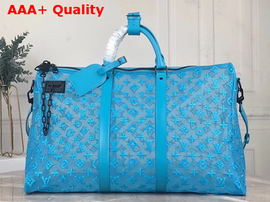 Louis Vuitton Keepall Bandouliere 50 Light Blue Monogram Embroidered Mesh Replica