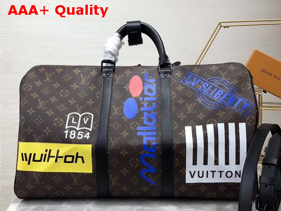 Louis Vuitton Keepall Bandouliere 50 Marron Monogram Canvas with Colorful High Impact Logos M44642 Replica