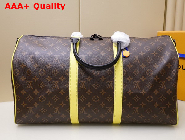 Louis Vuitton Keepall Bandouliere 50 Monogram Macassar Canvas and Florescent Yellow Leather Trim M45866 Replica