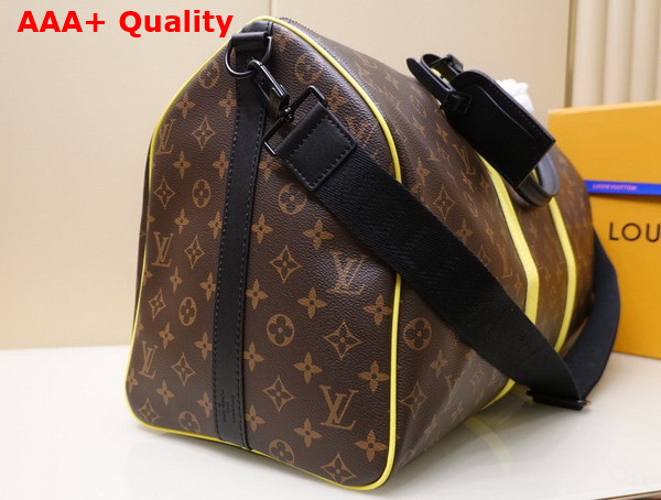 Louis Vuitton Keepall Bandouliere 50 Monogram Macassar Canvas and Florescent Yellow Leather Trim M45866 Replica