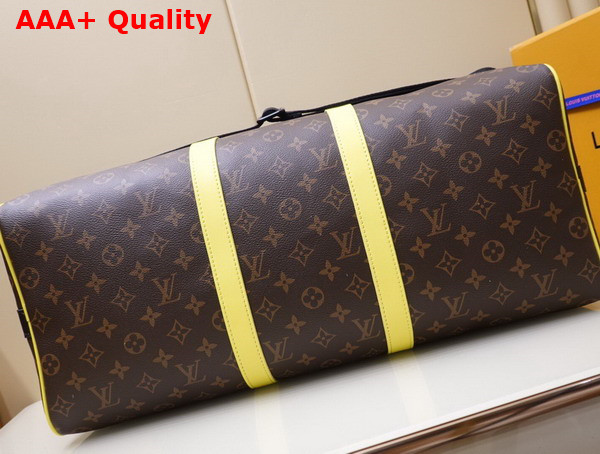 Louis Vuitton Keepall Bandouliere 50 Monogram Macassar Canvas and Florescent Yellow Leather Trim M45866 Replica