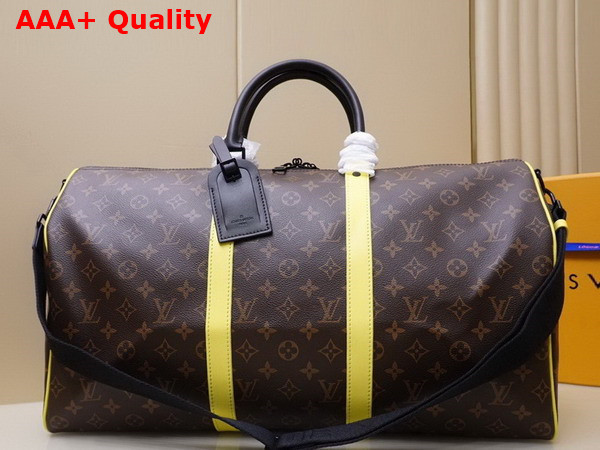 Louis Vuitton Keepall Bandouliere 50 Monogram Macassar Canvas and Florescent Yellow Leather Trim M45866 Replica