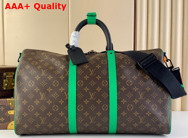 Louis Vuitton Keepall Bandouliere 50 Monogram Macassar Coated Canvas and Minty Green Cowhide Leather M46259 Replica