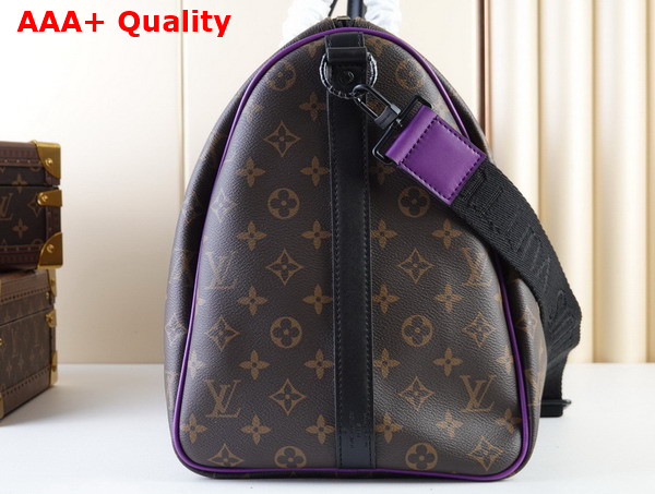 Louis Vuitton Keepall Bandouliere 50 Monogram Macassar Coated Canvas and Purple Cowhide Leather Trim M46257 Replica