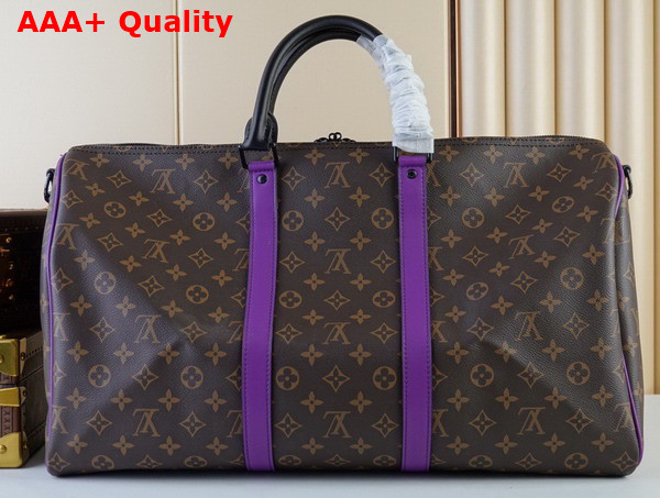 Louis Vuitton Keepall Bandouliere 50 Monogram Macassar Coated Canvas and Purple Cowhide Leather Trim M46257 Replica