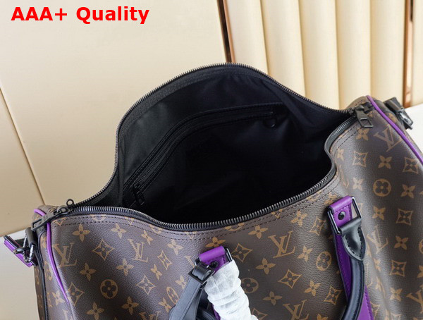 Louis Vuitton Keepall Bandouliere 50 Monogram Macassar Coated Canvas and Purple Cowhide Leather Trim M46257 Replica