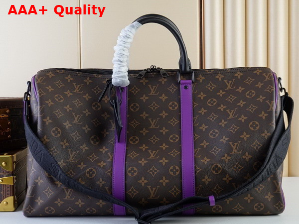 Louis Vuitton Keepall Bandouliere 50 Monogram Macassar Coated Canvas and Purple Cowhide Leather Trim M46257 Replica