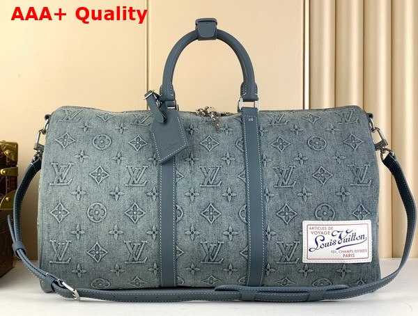 Louis Vuitton Keepall Bandouliere 50 Monogram Washed Denim Coated Canvas M22532 Replica