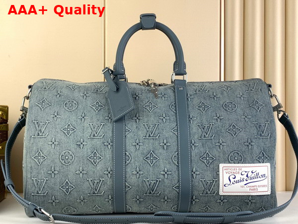 Louis Vuitton Keepall Bandouliere 50 Monogram Washed Denim Coated Canvas M22532 Replica