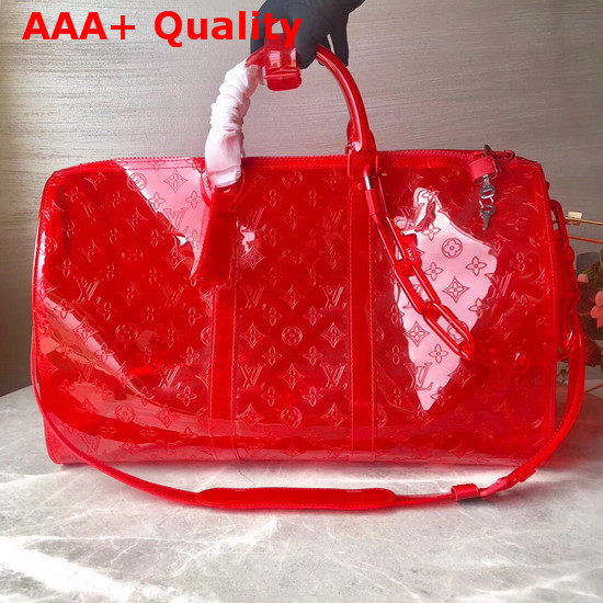 Louis Vuitton Keepall Bandouliere 50 Red Transparent Embossed Monogram PVC M53274 Replica