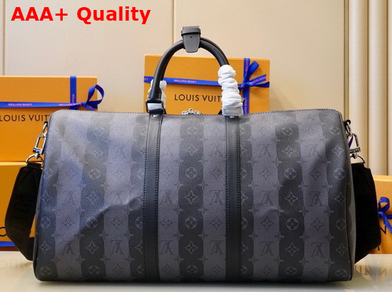 Louis Vuitton Keepall Bandouliere 50 Travel Bag in Masculine Monogram Stripes Eclipse Canvas Replica