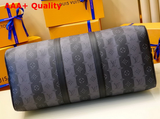 Louis Vuitton Keepall Bandouliere 50 Travel Bag in Masculine Monogram Stripes Eclipse Canvas Replica