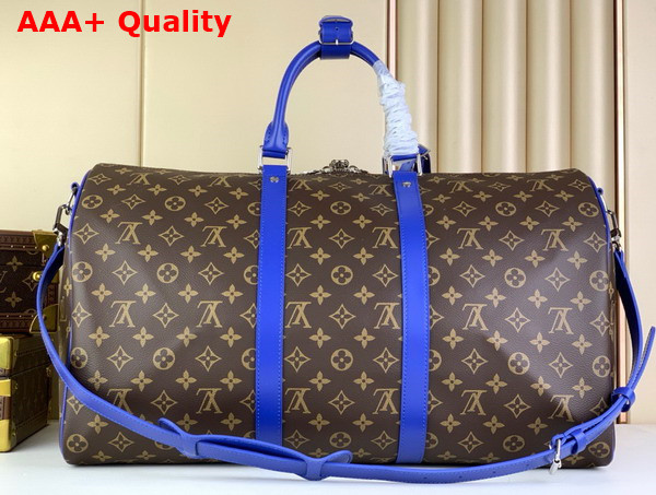 Louis Vuitton Keepall Bandouliere 50 Travel Bag in Monogram Macassar Coated Canvas and Blue Cowhide Leather Trim M46772 Replica