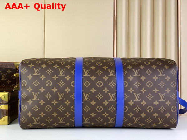 Louis Vuitton Keepall Bandouliere 50 Travel Bag in Monogram Macassar Coated Canvas and Blue Cowhide Leather Trim M46772 Replica