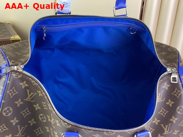 Louis Vuitton Keepall Bandouliere 50 Travel Bag in Monogram Macassar Coated Canvas and Blue Cowhide Leather Trim M46772 Replica