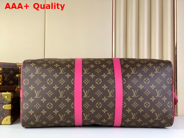 Louis Vuitton Keepall Bandouliere 50 Travel Bag in Monogram Macassar Coated Canvas and Pink Cowhide Leather Trim M46773 Replica