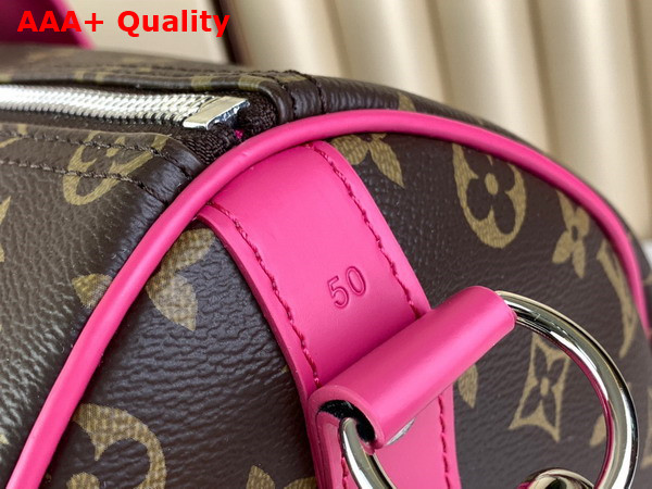 Louis Vuitton Keepall Bandouliere 50 Travel Bag in Monogram Macassar Coated Canvas and Pink Cowhide Leather Trim M46773 Replica