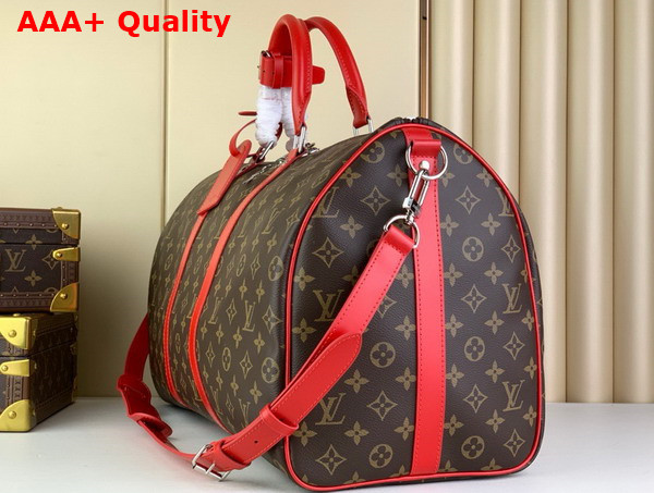 Louis Vuitton Keepall Bandouliere 50 Travel Bag in Monogram Macassar Coated Canvas and Red Cowhide Leather Trim M46769 Replica