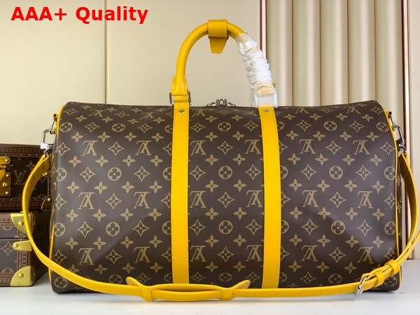 Louis Vuitton Keepall Bandouliere 50 Travel Bag in Monogram Macassar Coated Canvas and Yellow Cowhide Leather Trim M46771 Replica