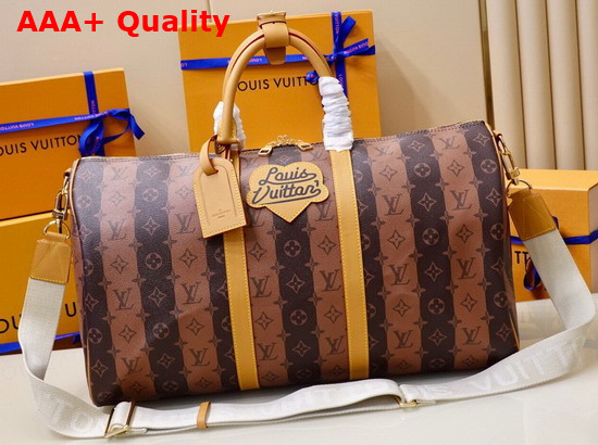 Louis Vuitton Keepall Bandouliere 50 Travel Bag in Monogram Stripes Brown Canvas Nigo x Louis Vuitton Capsule Collection M45967 Replica