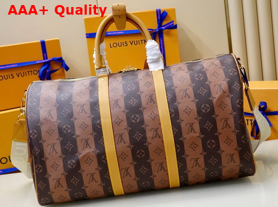 Louis Vuitton Keepall Bandouliere 50 Travel Bag in Monogram Stripes Brown Canvas Nigo x Louis Vuitton Capsule Collection M45967 Replica