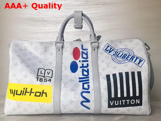 Louis Vuitton Keepall Bandouliere 50 White Monogram Canvas with Colorful Logos M44643 Replica