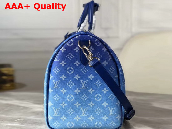 Louis Vuitton Keepall Bandouliere 50 in Blue Monogram Canvas with White Giant LV on The Front Replica