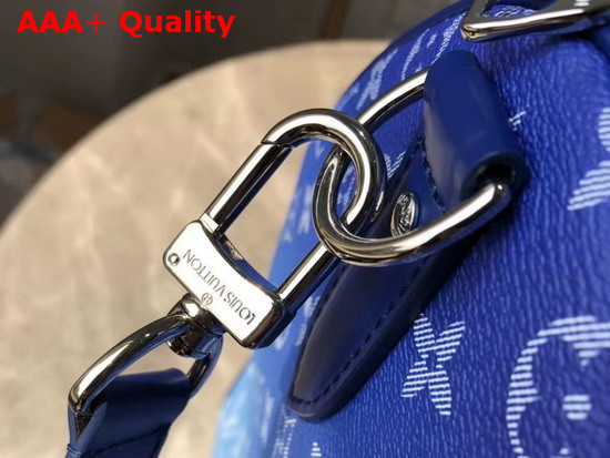 Louis Vuitton Keepall Bandouliere 50 in Blue Monogram Canvas with White Giant LV on The Front Replica