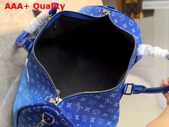 Louis Vuitton Keepall Bandouliere 50 in Blue Monogram Canvas with White Giant LV on The Front Replica