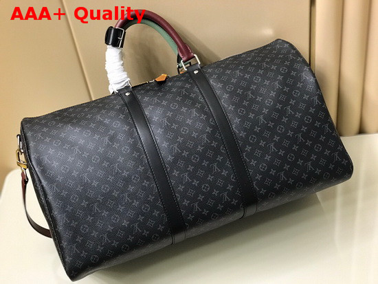 Louis Vuitton Keepall Bandouliere 50 in Monogram Eclipse Canvas with Virgil Ablohs New Patchwork M56856 Replica