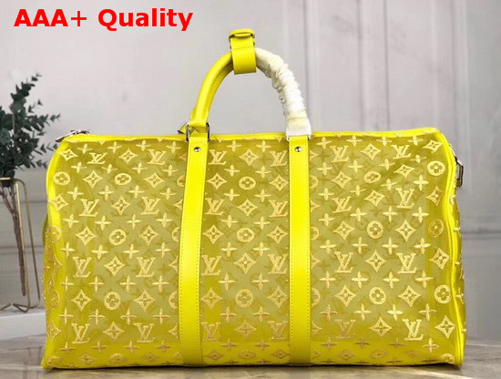 Louis Vuitton Keepall Bandouliere 50 in Yellow Mesh Embroidered with the Monogram Pattern Replica