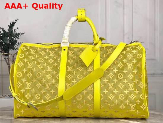 Louis Vuitton Keepall Bandouliere 50 in Yellow Mesh Embroidered with the Monogram Pattern Replica