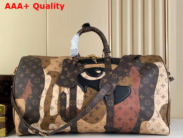 Louis Vuitton Keepall Bandouliere 55 Bag in Brown Monogram Coated Canvas and Cowhide Leather M46677 Replica