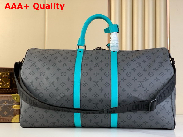 Louis Vuitton Keepall Bandouliere 55 Bag in Monogram Eclipse Reverse Coated Canvas Replica