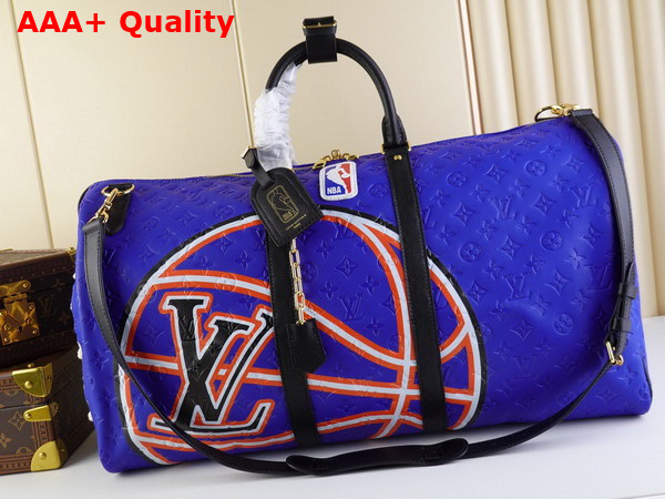 Louis Vuitton Keepall Bandouliere 55 Travel Bag Sports the Colors of The NBA Vivid Blue Taurillon Leather M21105 Replica