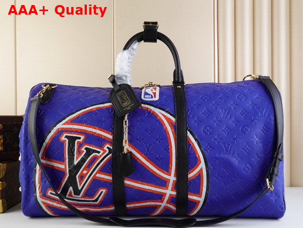 Louis Vuitton Keepall Bandouliere 55 Travel Bag Sports the Colors of The NBA Vivid Blue Taurillon Leather M21105 Replica