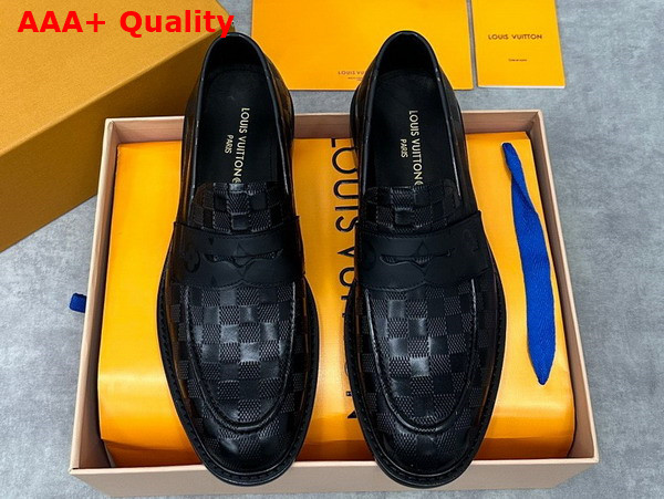 Louis Vuitton Kensington Loafer in Black Damier Embossed Calf Leather Replica