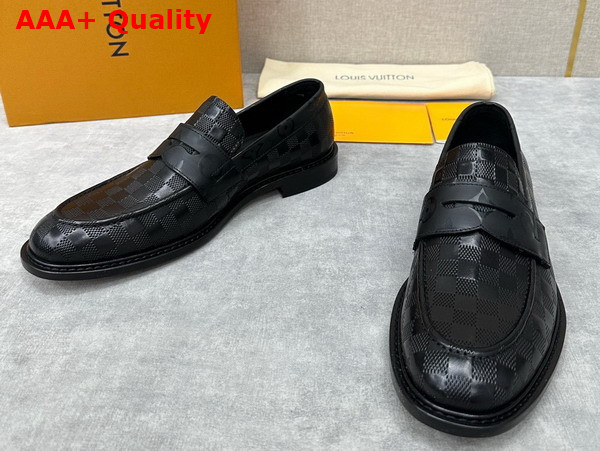 Louis Vuitton Kensington Loafer in Black Damier Embossed Calf Leather Replica