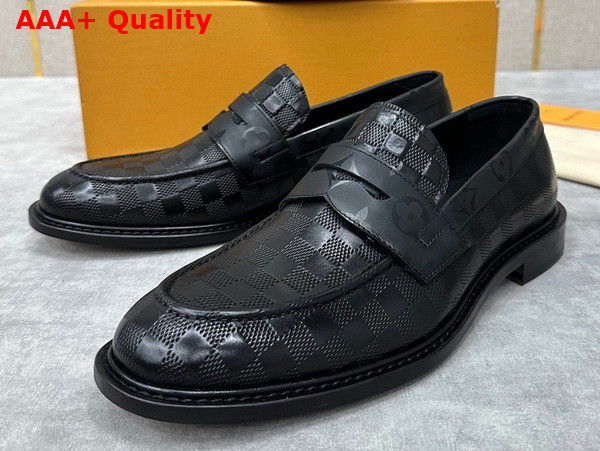 Louis Vuitton Kensington Loafer in Black Damier Embossed Calf Leather Replica