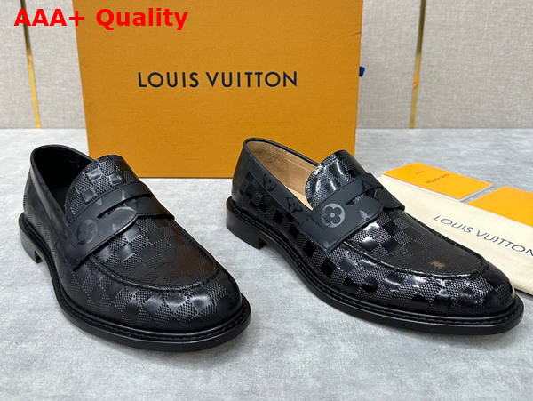 Louis Vuitton Kensington Loafer in Black Damier Embossed Calf Leather Replica