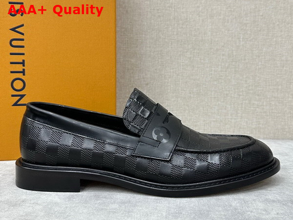 Louis Vuitton Kensington Loafer in Black Damier Embossed Calf Leather Replica