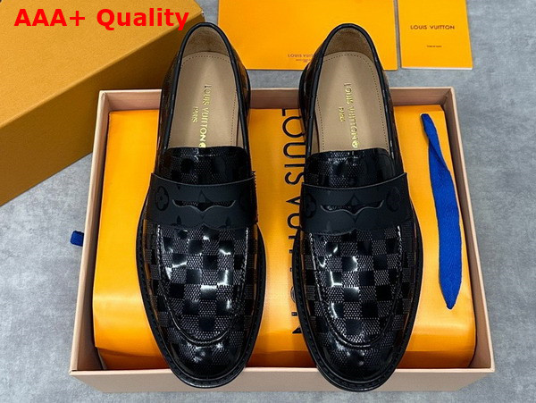 Louis Vuitton Kensington Loafer in Black Damier Embossed Glazed Calf Leather Replica