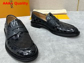 Louis Vuitton Kensington Loafer in Black Damier Embossed Glazed Calf Leather Replica