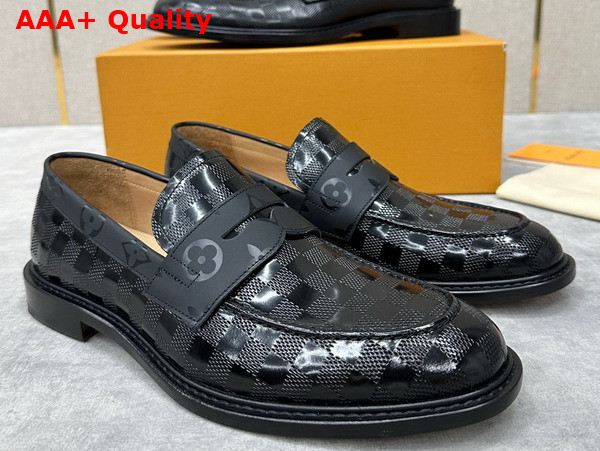 Louis Vuitton Kensington Loafer in Black Damier Embossed Glazed Calf Leather Replica